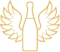 Ein elegantes Logo mit einer Flasche und Flügeln, das den Namen 'ROTKÄPPCHEN-MUMM' in goldener Schrift zeigt.