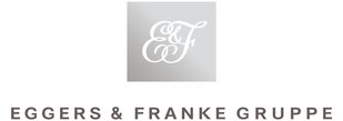 Das Logo der Eggers & Franke Gruppe zeigt elegante Schriftzüge in Weiß auf einem grauen Hintergrund.