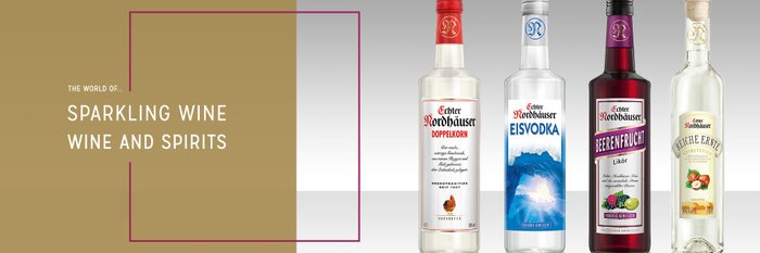 Various bottles of Echter Nordhäuser, including liqueur and vodka.