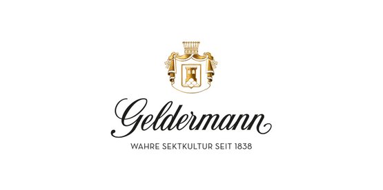 Das elegante Logo von Geldermann zeigt ein Wappen mit goldenen Akzenten und dem Schriftzug 'Wahre Sektkultur seit 1838'.