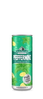 Pfeffi: Ein spritziges Getränk in einer bunten Dose, das Pfefferminze und Zitrone kombiniert, perfekt für heiße Tage.