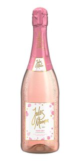 Eine Flasche Jules Mumm Sekt in Rosé mit einem eleganten, glitzernden Etikett und einem pinken Korken.