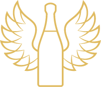 Logo Rotkäppchen Mumm: Eine stilisierte Flasche mit ausgebreiteten Flügeln, die Freiheit und Feierlichkeit symbolisieren.