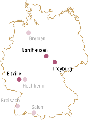 Locations Nordhausen, Freyburb and Eltville