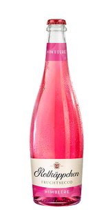 Eine Flasche Rotkäppchen Fruchtsecco mit Himbeergeschmack, sprudelnd und in einem leuchtenden Pinkton.