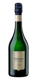 An elegant bottle of Geldemann Grand Brut sparkling wine, presented in a simple, modern style.
