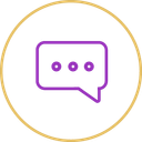 Grafik einer lila Sprechblase mit drei Punkten, die eine laufende Konversation oder das Warten auf eine Antwort andeutet.