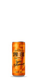 An orange beverage can with the imprint 'SPRIZZERO' and the flavor 'Sprizz Bitter Orange'.