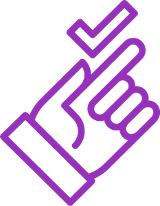 A stylized hand points upwards with its index finger while a check mark hovers above it, symbolizing approval.