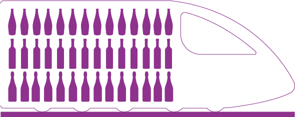 A stylized train filled with a variety of bottles shows a creative connection between transportation and drinks.