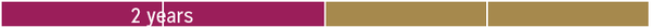 A colorful banner features the number '2 years' in a modern font on a purple and gold background.