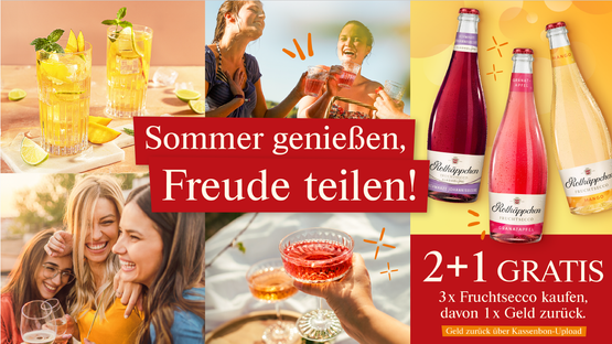 Keyvisual der Rotkäppchen Power-Promo: 2+1 Gratis Fruchtsecco