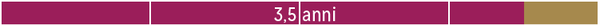 Ein dekoratives Element in kräftigen Farben, das den Text '3,5 anni' präsentiert.