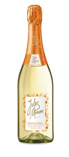 A bottle of Jules Mumm sparkling wine with an orange cork, promising fruity and sweet aromas.