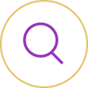 Application process analysis: The image shows a simple, stylized magnifying glass symbol in purple, surrounded by a golden ring.