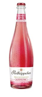 The bottle features a modern label with the words 'Rotkäppchen', advertising the non-alcoholic pomegranate secco.