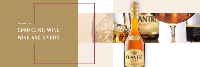  stylish arrangement of Chantré brandy and a glass on a light background.