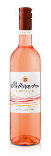 Eine Flasche Rotkäppchen alkoholfreier Pinot Noir Rosé mit einem eleganten Design und feinen Wassertropfen auf der Oberfläche.