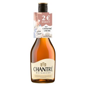 Eine Flasche Chantré mit einem Flaschenanhänger, der 2 Euro Sofortrabatt ankündigt