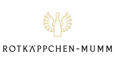An elegant logo with a bottle and golden wings representing the Rotkäppchen-Mumm brand.