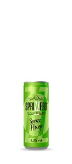 Die Dose 'Sprizz Hugo' von Sprizzerò zeigt ein frisches, modernes Design in leuchtendem Grün, ideal für Sommergetränke.