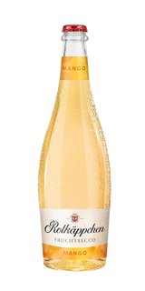 Eine Flasche Rotkäppchen Fruchtsecco mit Mango-Geschmack, die mit Wassertropfen bedeckt ist und frisch aussieht.
