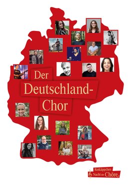 Der Deutschland-Chor wird durch eine lebendige Zusammenstellung von Gesichtern dargestellt, die die Vielfalt und den Zusammenhalt der Gruppe zeigen.