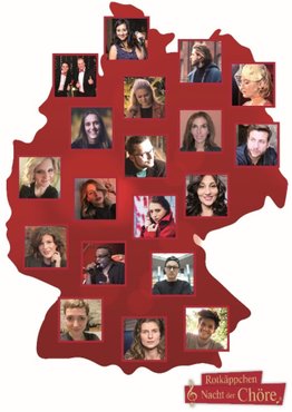 Eine Collage von Porträts verschiedener Menschen, die in einem roten Umriss von Deutschland angeordnet sind.