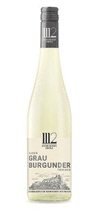 A bottle of ELFHUNDERTZWÖLF Grau Burgunder wine from Baden, elegant with a clear, shimmering label and a modern design.