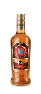 A bottle of Asmussen Original Rum with a golden hue and a striking label that emphasizes its origin.