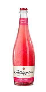 Eine Flasche Rotkäppchen Fruchtsecco mit Granatapfelgeschmack, sprudelnd und in einem eleganten Design.
