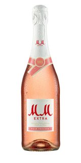 Eine Flasche rosé Sekt mit einem eleganten Etikett, das die Aufschrift 'EXTRA' und 'ROSE TROCKEN' trägt.